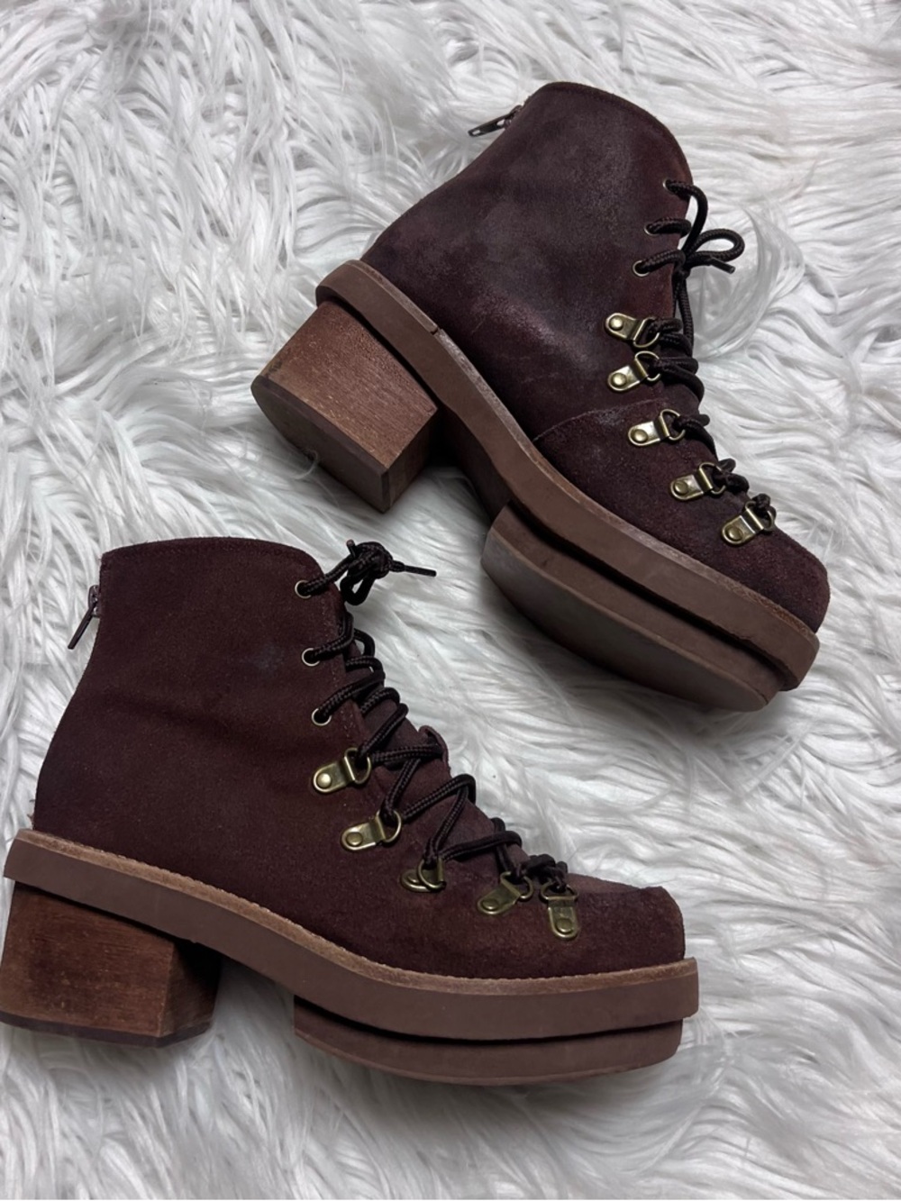 Jeffrey Campbell Dark Brown Suede Lace-Up Chunky Heel Aspen Boots